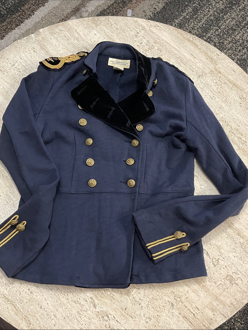 Ralph Lauren Denim & Supply Military Officer Jacket Navy Gold Velvet Lapel Sz M - Picture 3 of 16